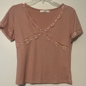 Wild Love Lace Trim Ribbed Top
